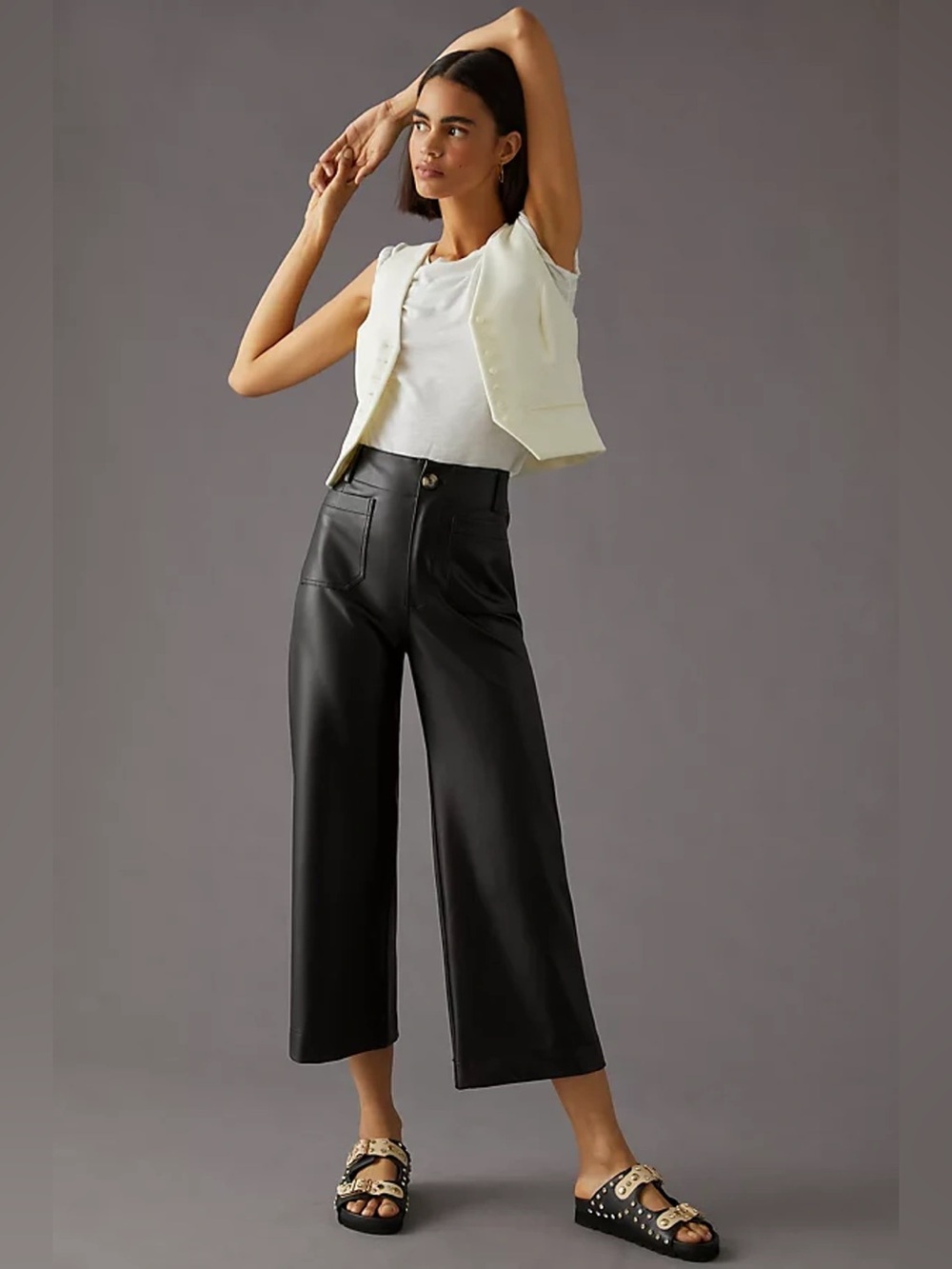 Anthropologie Meave The Collette Black Wide-Leg Faux Leather Pants